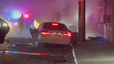 Innocent driver injured after pursuit ends in fiery South L.A. crash